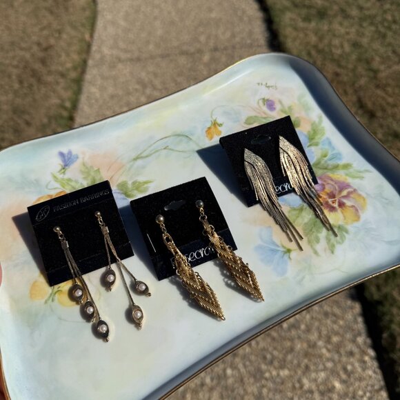 3 Pairs of 1980s Gold 3" Dangle Earrings Never Worn - Picture 11 of 15